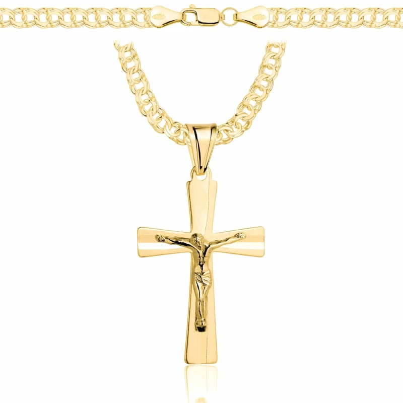 POZŁACANY SREBRNY ŁAŃCUSZEK GALIBARDI Z KRZYŻYKIEM 925 585 - 4,5MM