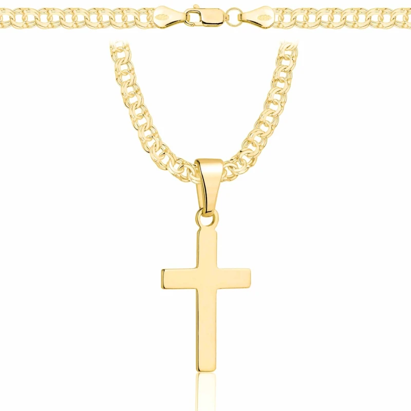 POZŁACANY SREBRNY ŁAŃCUSZEK GALIBARDI Z KRZYŻYKIEM 925 585 - 4,5MM