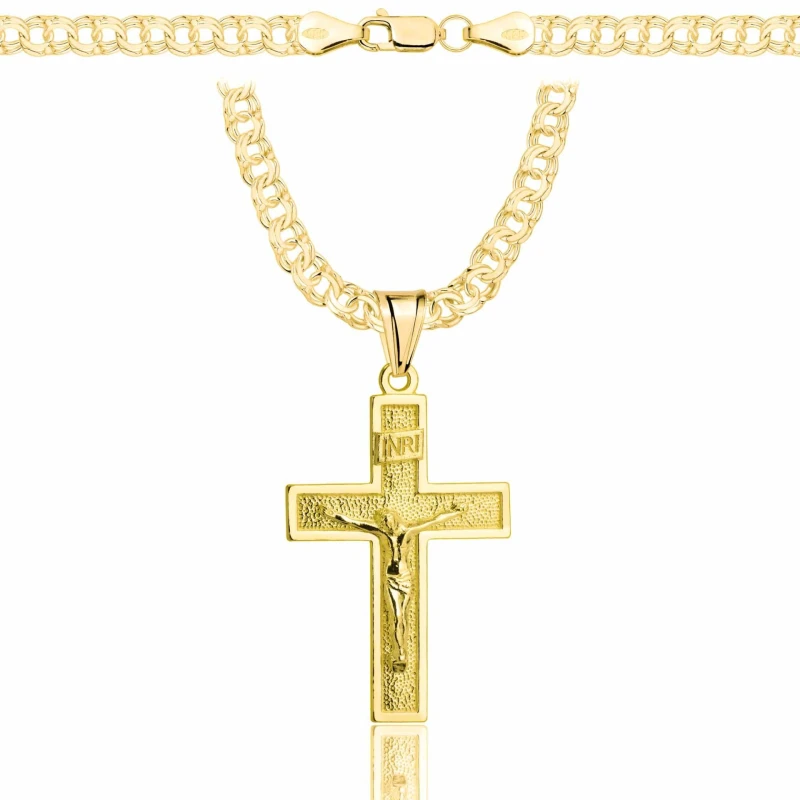 POZŁACANY SREBRNY ŁAŃCUSZEK GALIBARDI Z KRZYŻYKIEM 925 585 - 4,5MM