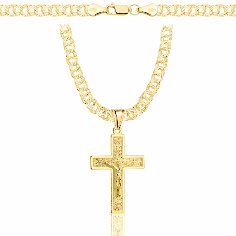 POZŁACANY SREBRNY ŁAŃCUSZEK GALIBARDI Z KRZYŻYKIEM 925 585 - 4,5MM