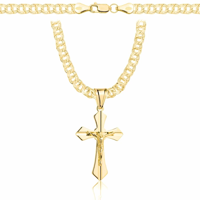 POZŁACANY SREBRNY ŁAŃCUSZEK GALIBARDI Z KRZYŻYKIEM 925 585 - 4,5MM