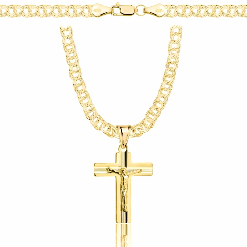 POZŁACANY SREBRNY ŁAŃCUSZEK GALIBARDI Z KRZYŻYKIEM 925 585 - 4,5MM
