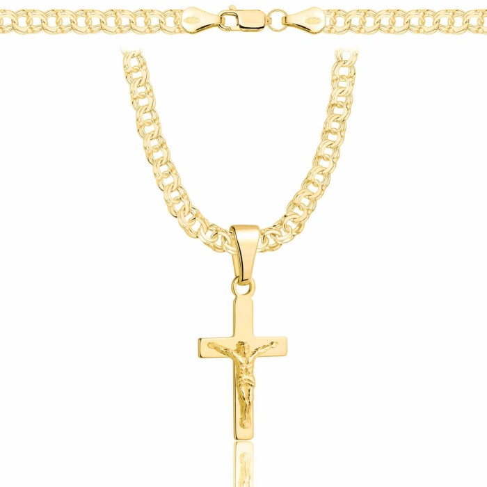 POZŁACANY SREBRNY ŁAŃCUSZEK GALIBARDI Z KRZYŻYKIEM 925 585 - 4,5MM