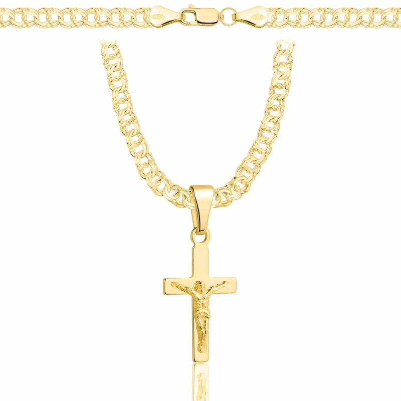 POZŁACANY SREBRNY ŁAŃCUSZEK GALIBARDI Z KRZYŻYKIEM 925 585 - 4,5MM