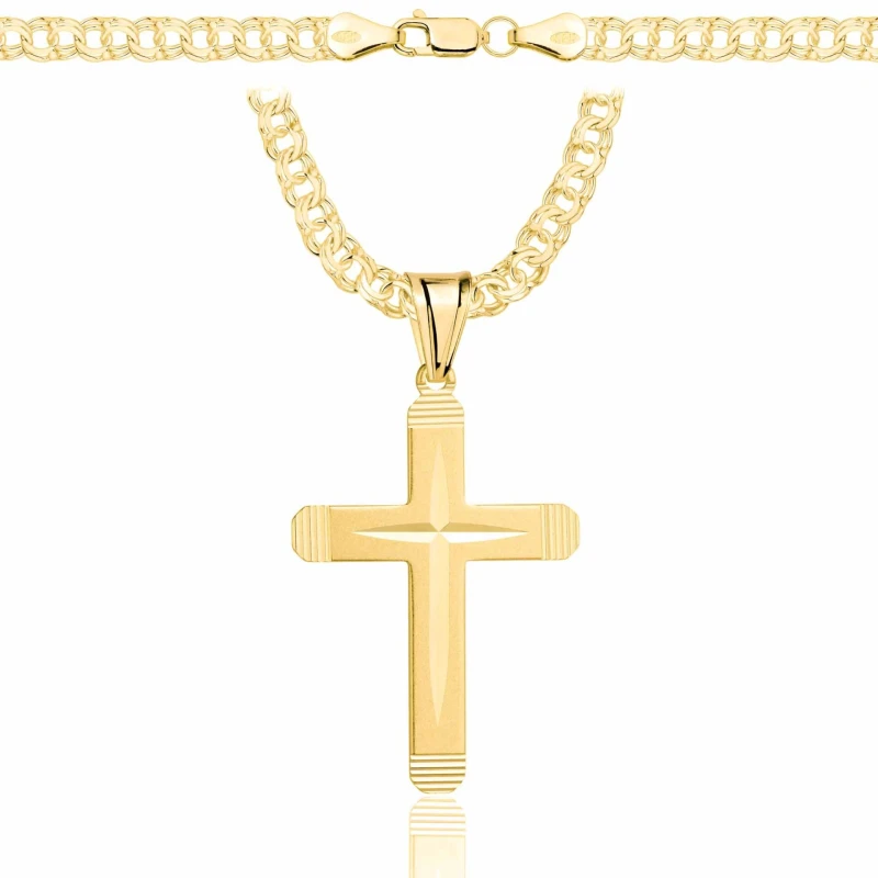 POZŁACANY SREBRNY ŁAŃCUSZEK GALIBARDI Z KRZYŻYKIEM 925 585 - 4,5MM