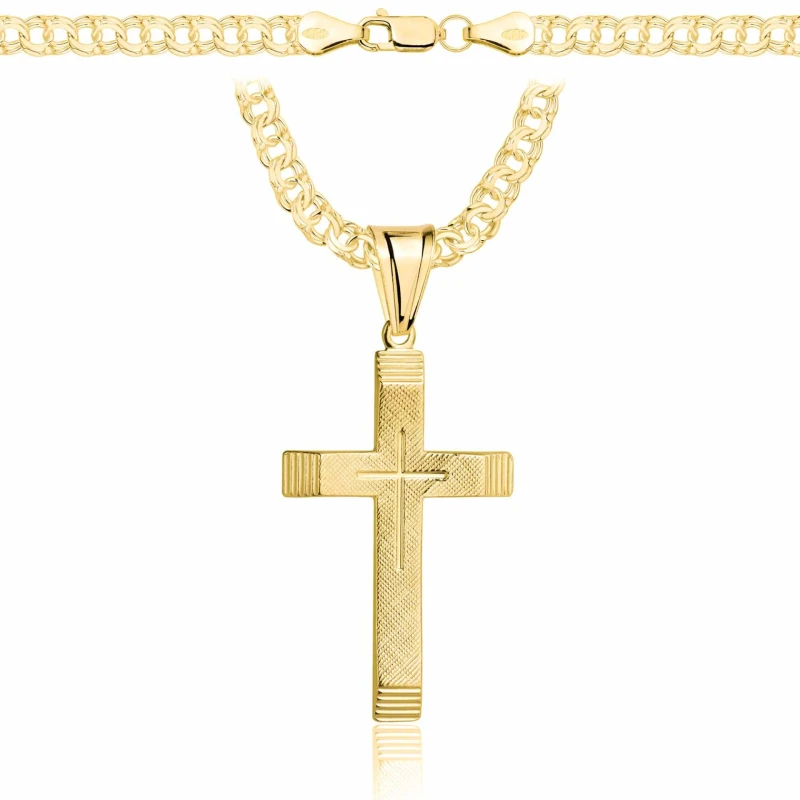 POZŁACANY SREBRNY ŁAŃCUSZEK GALIBARDI Z KRZYŻYKIEM 925 585 - 4,5MM