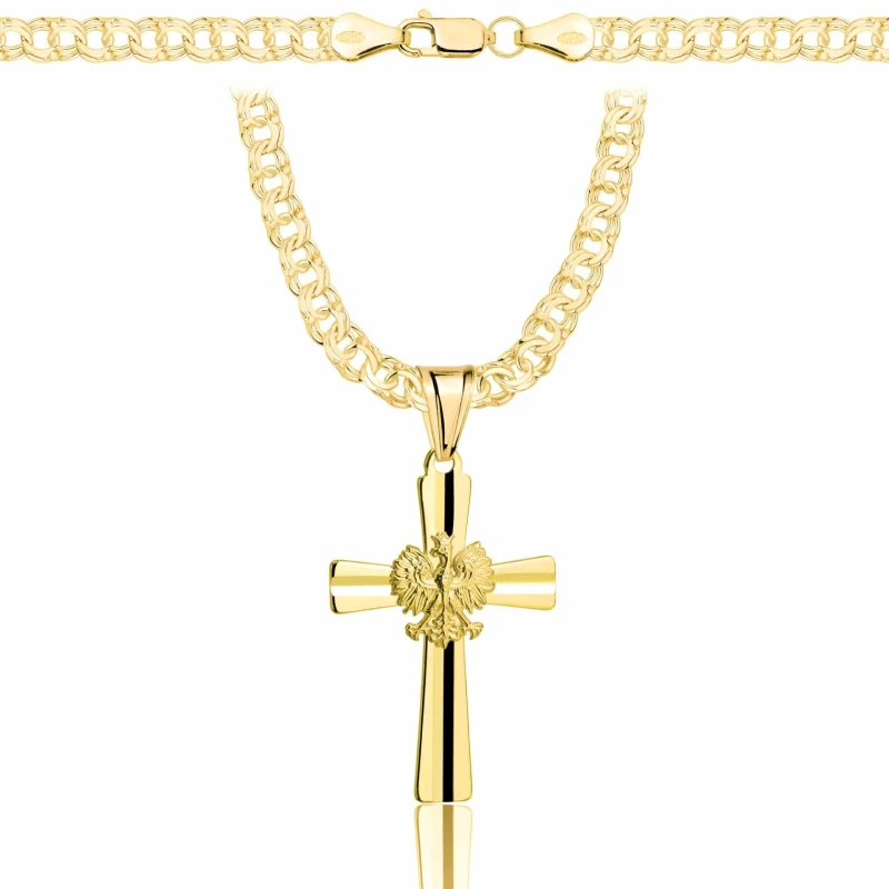 POZŁACANY SREBRNY ŁAŃCUSZEK GALIBARDI Z KRZYŻYKIEM 925 585 - 4,5MM