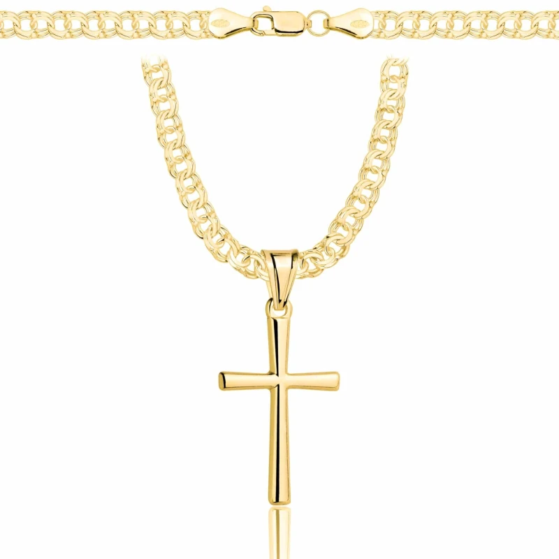 POZŁACANY SREBRNY ŁAŃCUSZEK GALIBARDI Z KRZYŻYKIEM 925 585 - 4,5MM