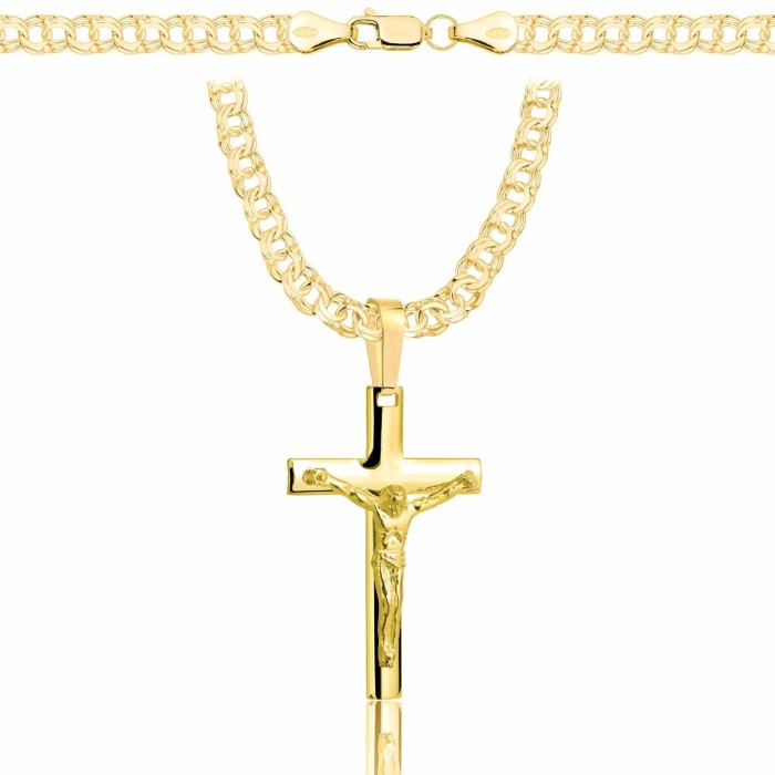 POZŁACANY SREBRNY ŁAŃCUSZEK GALIBARDI Z KRZYŻYKIEM 925 585 - 4,5MM