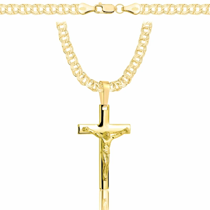 POZŁACANY SREBRNY ŁAŃCUSZEK GALIBARDI Z KRZYŻYKIEM 925 585 - 4,5MM