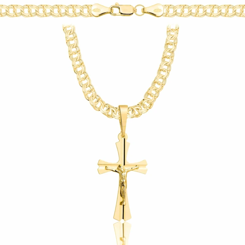 POZŁACANY SREBRNY ŁAŃCUSZEK GALIBARDI Z KRZYŻYKIEM 925 585 - 4,5MM