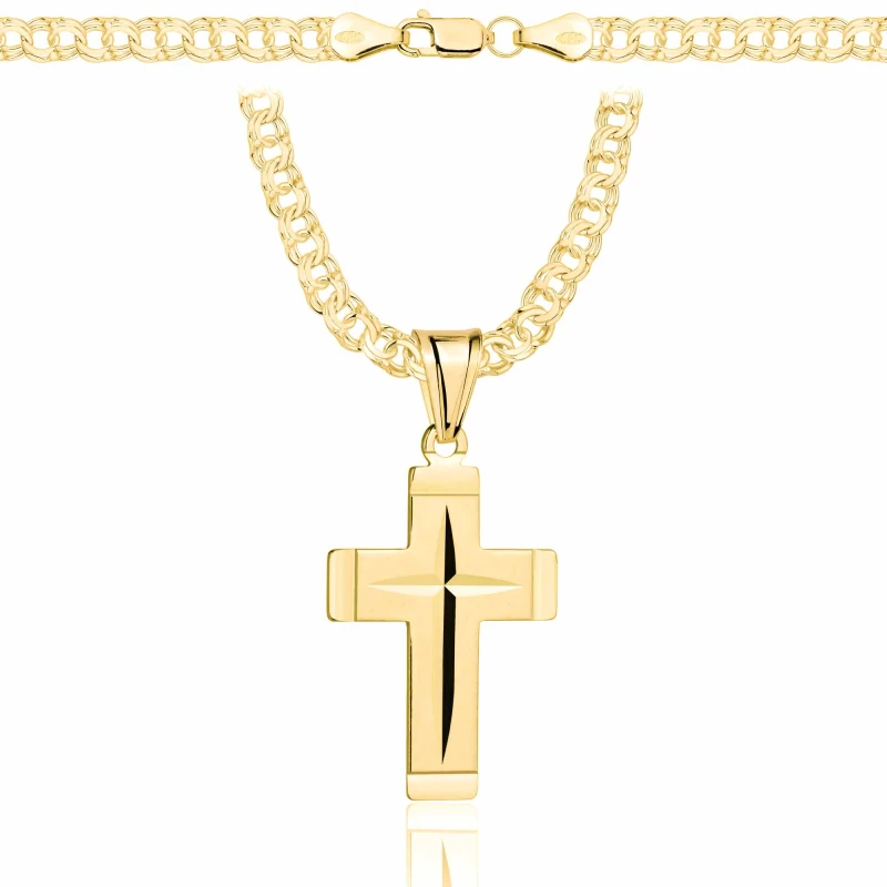 POZŁACANY SREBRNY ŁAŃCUSZEK GALIBARDI Z KRZYŻYKIEM 925 585 - 4,5MM
