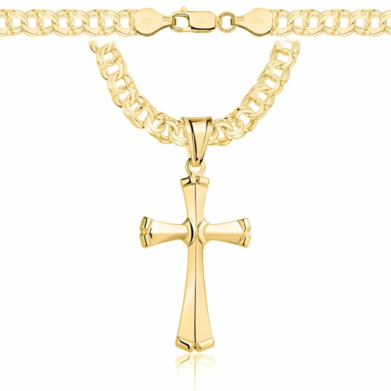 POZŁACANY SREBRNY ŁAŃCUSZEK GALIBARDI Z KRZYŻYKIEM 925 585 - 6,5MM