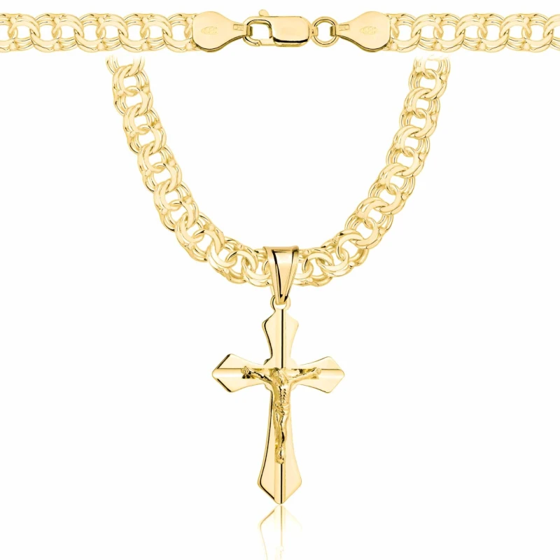 POZŁACANY SREBRNY ŁAŃCUSZEK GALIBARDI Z KRZYŻYKIEM 925 585 - 6,5MM