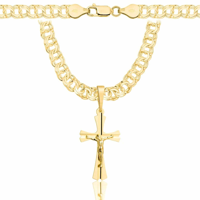 POZŁACANY SREBRNY ŁAŃCUSZEK GALIBARDI Z KRZYŻYKIEM 925 585 - 6,5MM