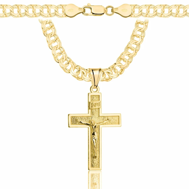 POZŁACANY SREBRNY ŁAŃCUSZEK GALIBARDI Z KRZYŻYKIEM 925 585 - 6,5MM