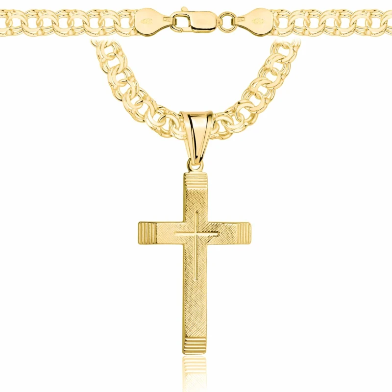POZŁACANY SREBRNY ŁAŃCUSZEK GALIBARDI Z KRZYŻYKIEM 925 585 - 6,5MM