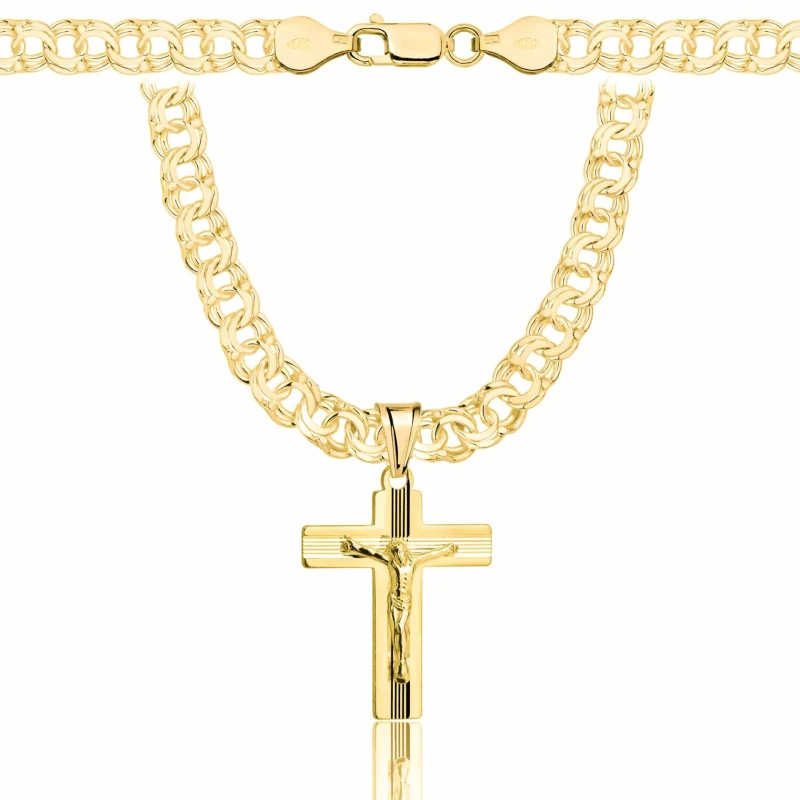 POZŁACANY SREBRNY ŁAŃCUSZEK GALIBARDI Z KRZYŻYKIEM 925 585 - 6,5MM