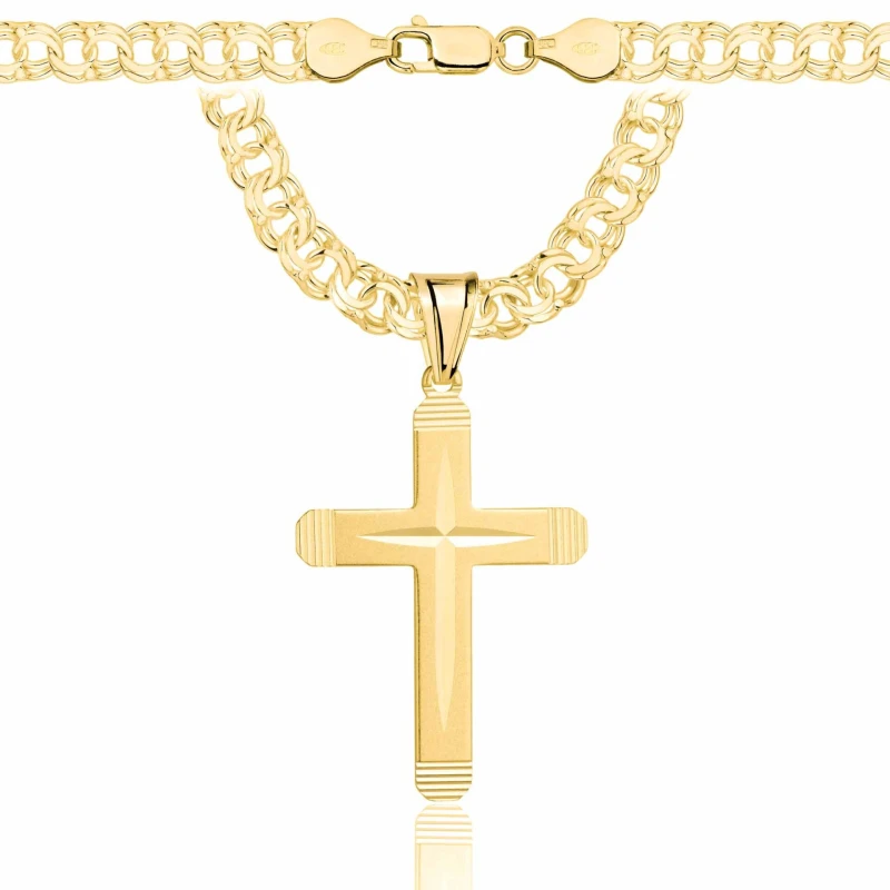 POZŁACANY SREBRNY ŁAŃCUSZEK GALIBARDI Z KRZYŻYKIEM 925 585 - 6,5MM
