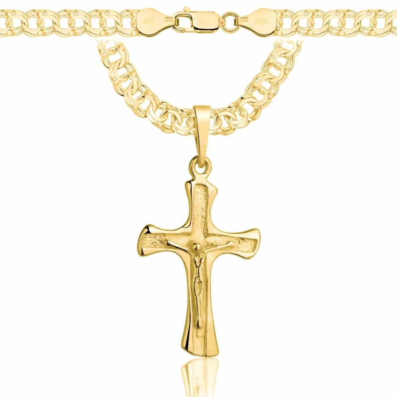 POZŁACANY SREBRNY ŁAŃCUSZEK GALIBARDI Z KRZYŻYKIEM 925 585 - 6,5MM