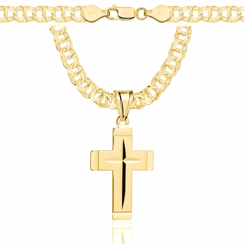 POZŁACANY SREBRNY ŁAŃCUSZEK GALIBARDI Z KRZYŻYKIEM 925 585 - 6,5MM