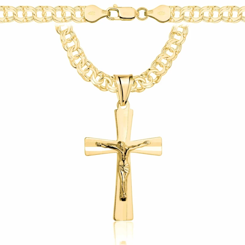 POZŁACANY SREBRNY ŁAŃCUSZEK GALIBARDI Z KRZYŻYKIEM 925 585 - 6,5MM