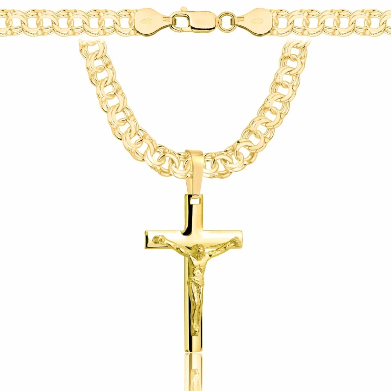 POZŁACANY SREBRNY ŁAŃCUSZEK GALIBARDI Z KRZYŻYKIEM 925 585 - 6,5MM