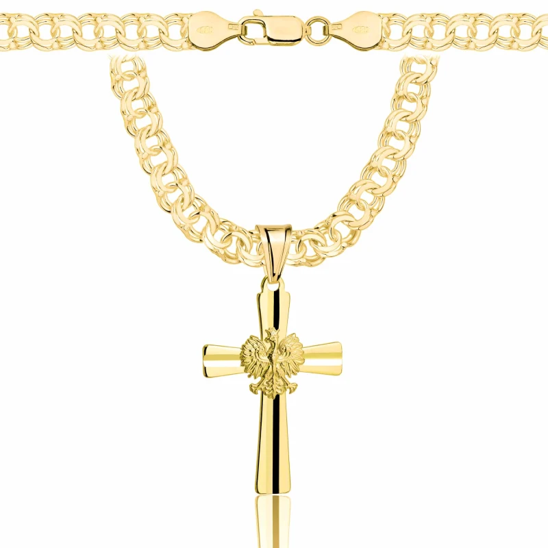 POZŁACANY SREBRNY ŁAŃCUSZEK GALIBARDI Z KRZYŻYKIEM 925 585 - 6,5MM