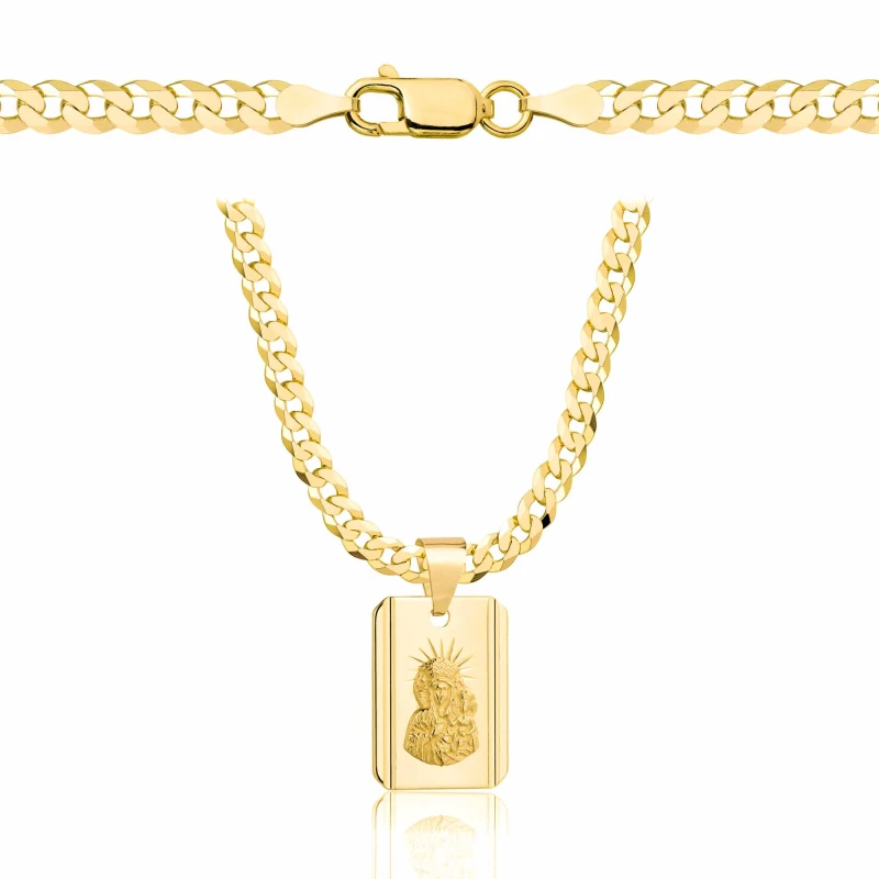 POZŁACANY SREBRNY ŁAŃCUSZEK PANCERKA Z MEDALIKIEM 925 585 - 3,8MM