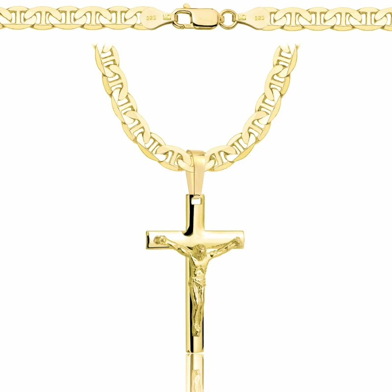POZŁACANY SREBRNY ŁAŃCUSZEK GUCCI Z KRZYŻYKIEM 925 585 - 5,5MM