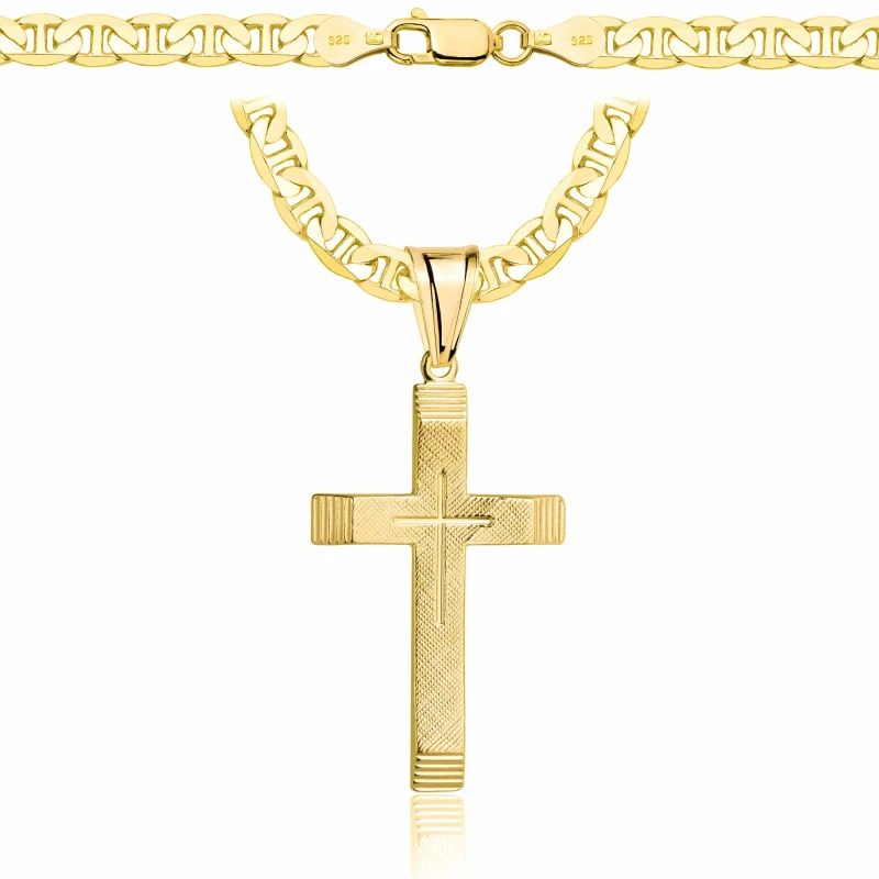 POZŁACANY SREBRNY ŁAŃCUSZEK GUCCI Z KRZYŻYKIEM 925 585 - 5,5MM