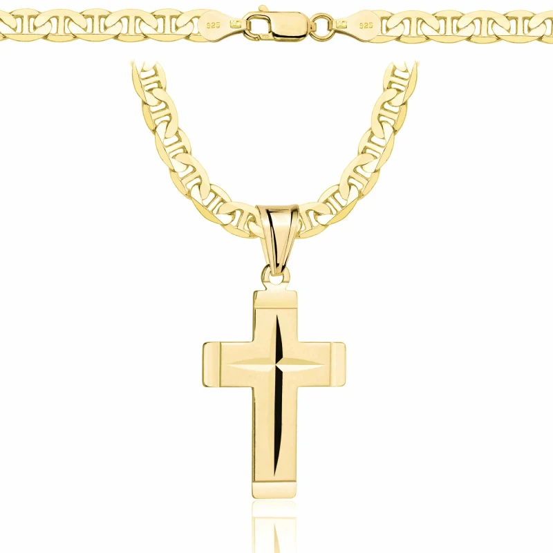 POZŁACANY SREBRNY ŁAŃCUSZEK GUCCI Z KRZYŻYKIEM 925 585 - 5,5MM