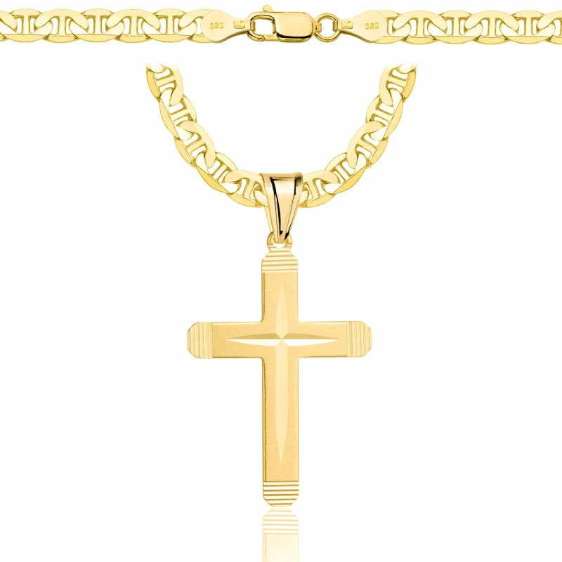 POZŁACANY SREBRNY ŁAŃCUSZEK GUCCI Z KRZYŻYKIEM 925 585 - 5,5MM