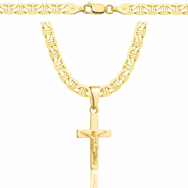 POZŁACANY SREBRNY ŁAŃCUSZEK GUCCI Z KRZYŻYKIEM 925 585 - 5,5MM