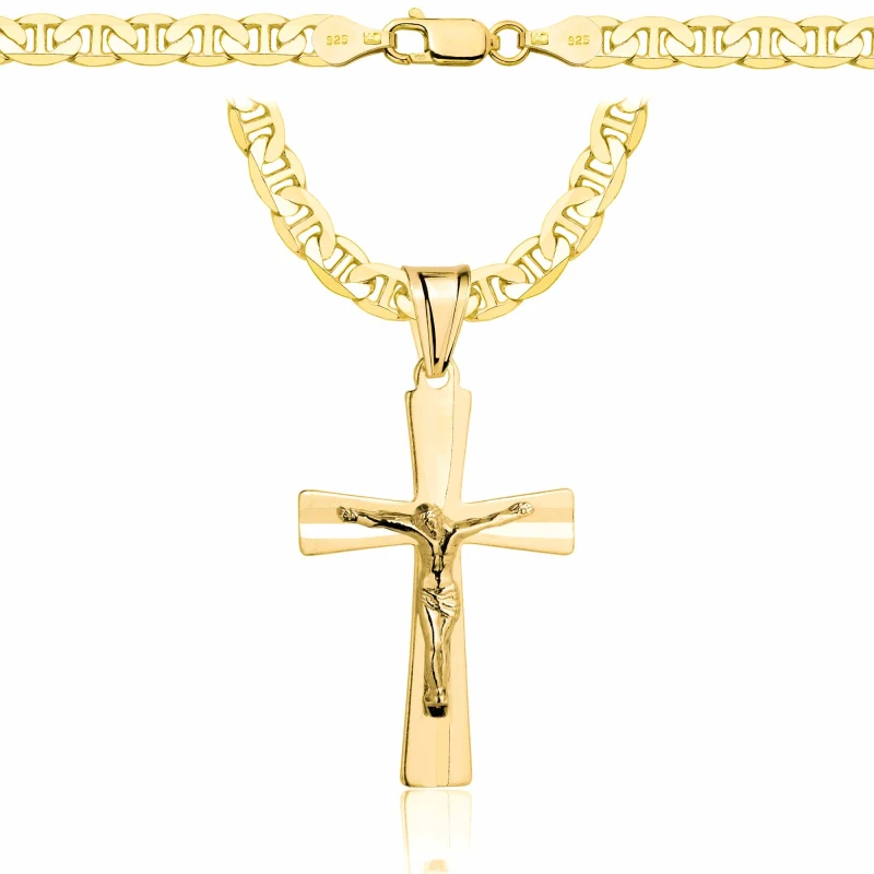 POZŁACANY SREBRNY ŁAŃCUSZEK GUCCI Z KRZYŻYKIEM 925 585 - 5,5MM