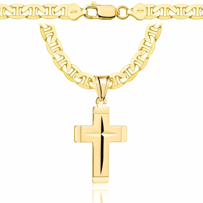 POZŁACANY SREBRNY ŁAŃCUSZEK GUCCI Z KRZYŻYKIEM 925 585 - 6,5MM