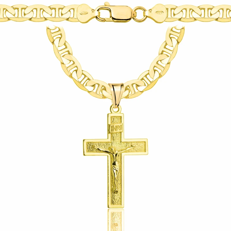 POZŁACANY SREBRNY ŁAŃCUSZEK GUCCI Z KRZYŻYKIEM 925 585 - 6,5MM