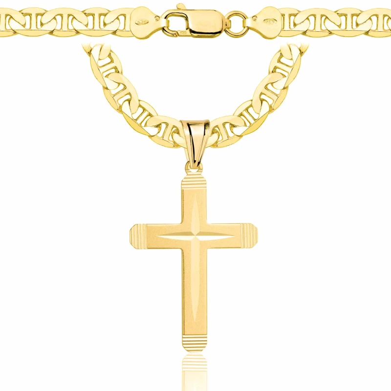 POZŁACANY SREBRNY ŁAŃCUSZEK GUCCI Z KRZYŻYKIEM 925 585 - 6,5MM