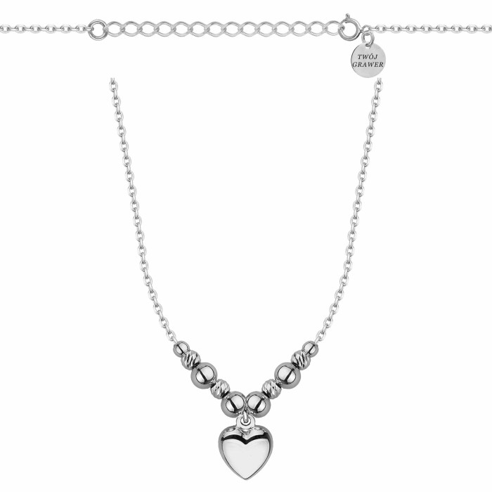 SREBRNY RODOWANY NASZYJNIK ANKIER SERCE Z KULKAMI 925 - 1,3MM