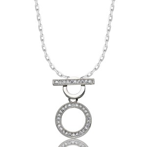 SREBRNY RODOWANY NASZYJNIK ANKIER KOŁO CYRKONII 925 - 1,3MM