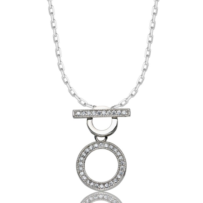 SREBRNY RODOWANY NASZYJNIK ANKIER KOŁO CYRKONII 925 - 1,3MM