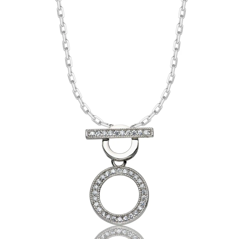 SREBRNY RODOWANY NASZYJNIK ANKIER KOŁO CYRKONII 925 - 1,3MM
