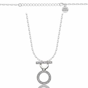 SREBRNY RODOWANY NASZYJNIK ANKIER KOŁO CYRKONII 925 - 1,3MM