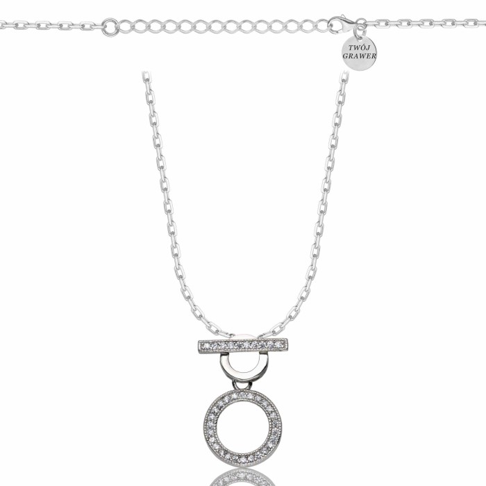 SREBRNY RODOWANY NASZYJNIK ANKIER KOŁO CYRKONII 925 - 1,3MM