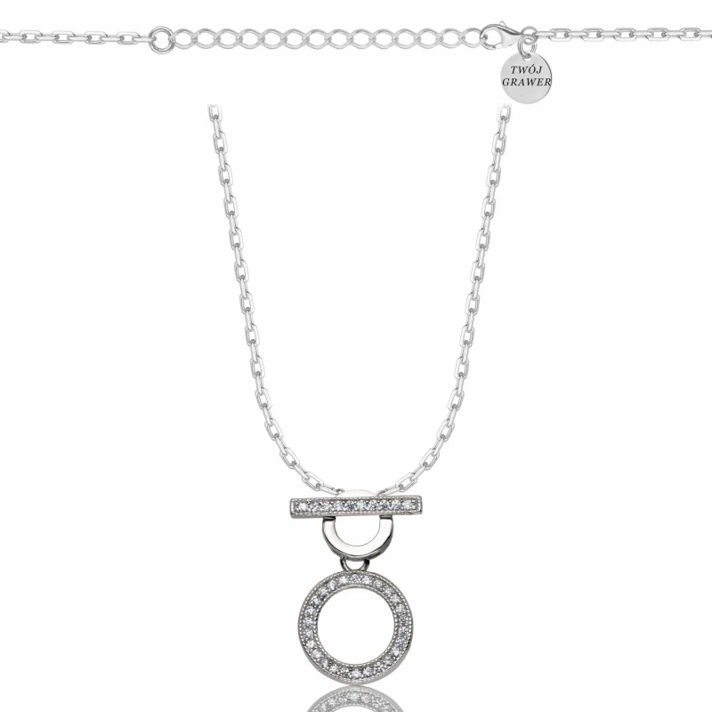 SREBRNY RODOWANY NASZYJNIK ANKIER KOŁO CYRKONII 925 - 1,3MM