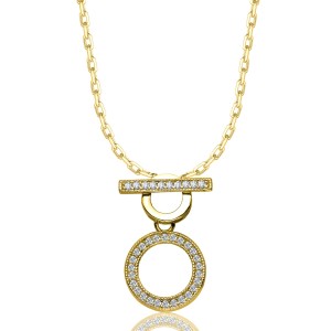 POZŁACANY SREBRNY NASZYJNIK ANKIER KOŁO CYRKONII 925 585 - 1,3MM