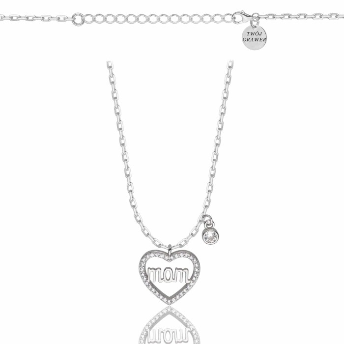 SREBRNY RODOWANY NASZYJNIK ANKIER SERCE CYRKONIE 925 - 1,3MM