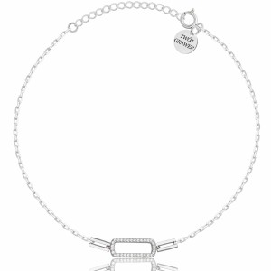 SREBRNA RODOWANA BRANSOLETKA ANKIER PROSTOKĄT Z CYRKONIAMI  925 – 1,3MM