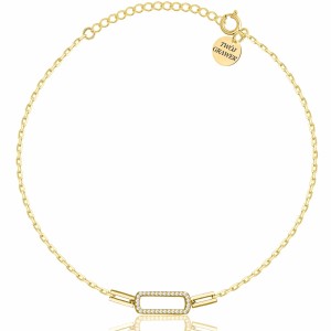 POZŁACANA SREBRNA BRANSOLETKA ANKIER PROSTOKĄT Z CYRKONIAMI  925 585 – 1,3MM