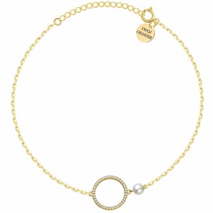 POZŁACANA SREBRNA BRANSOLETKA ANKIER KOŁO CYRKONII Z KORALIKIEM 925 585 – 1,3MM